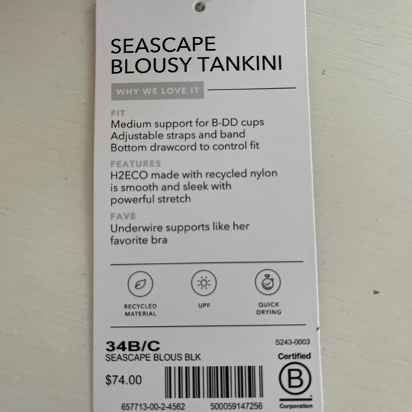 Athleta Seascape Blousy Tankini in Black sizes 34B/C AND 32B/C - Picture 2 of 7